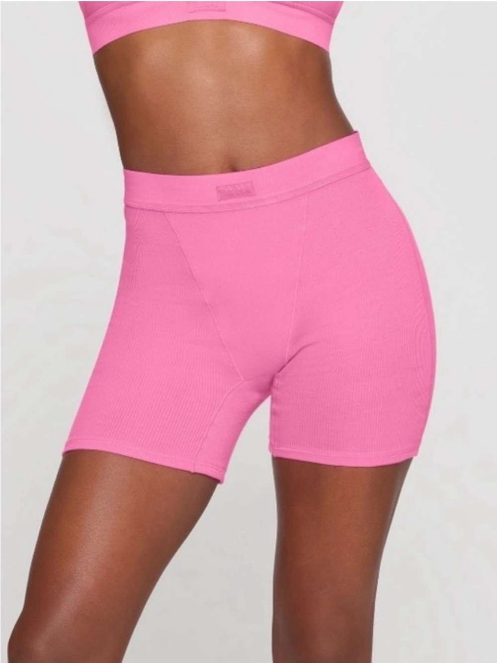 SKIMS Ribbed High-Waist Bike Shorts - Pink